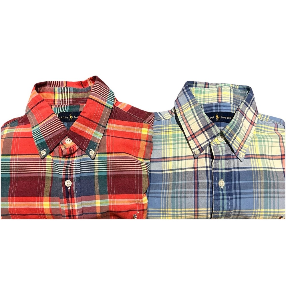 Lot Of 2 Ralph Lauren‎ Plaid Shirts Men's L Flesh Pony Button Down